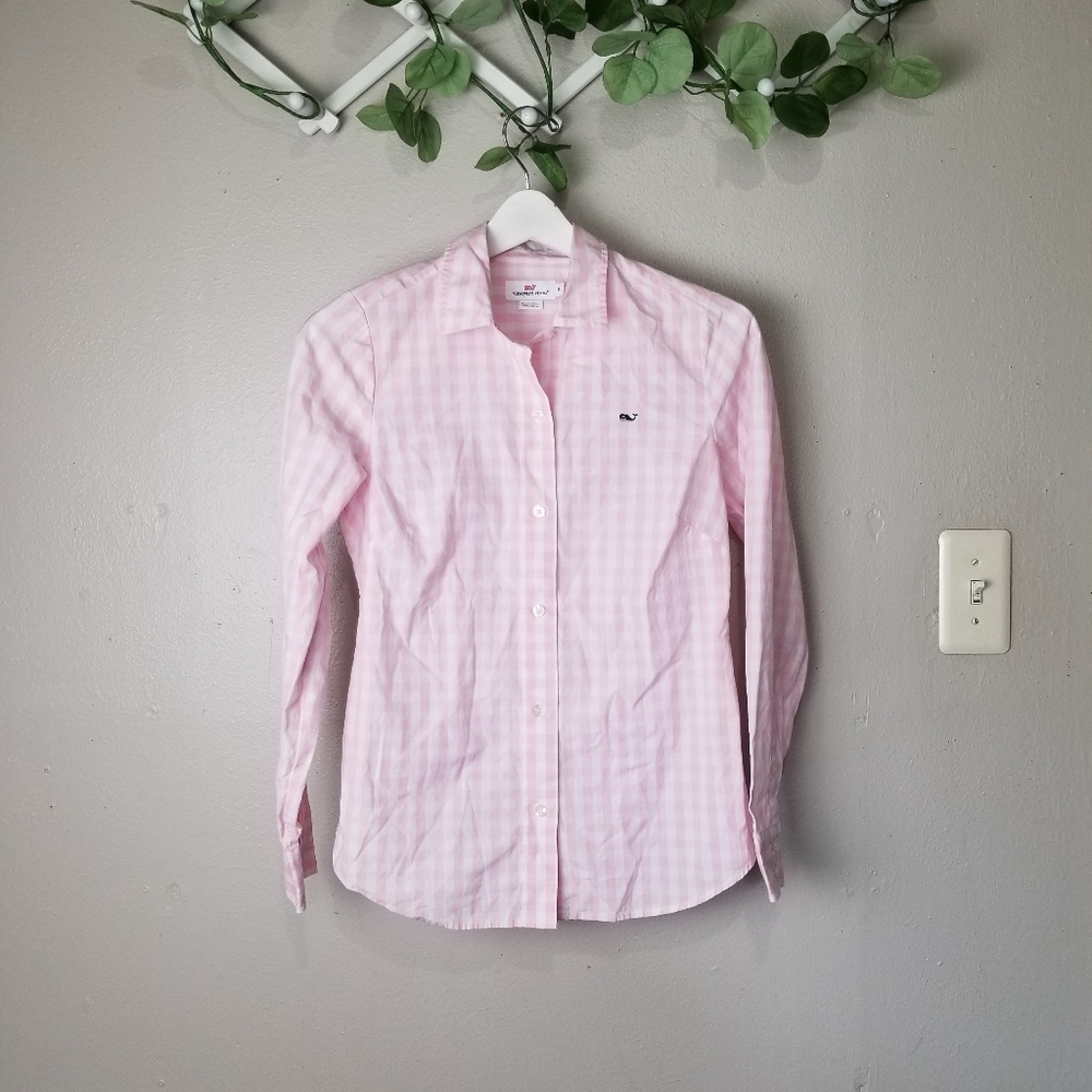 Vineyard Vines pink gingham shirt size 0